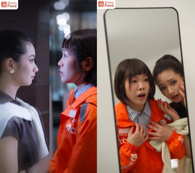 A collage of a person looking at a mirrorDescription automatically generated