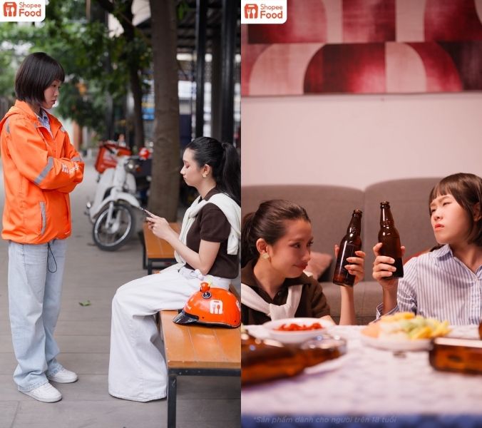 A collage of women drinking and talkingDescription automatically generated